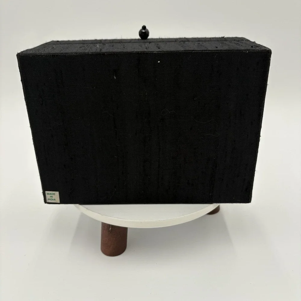 Vintage Handmade In India Black Beaded Jewelry Box 7